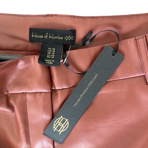 NEW House of Harlow 1960 Brown Vegan Leather Wide Leg High Rise Trouser Pants 10 - Picture 6 of 13
